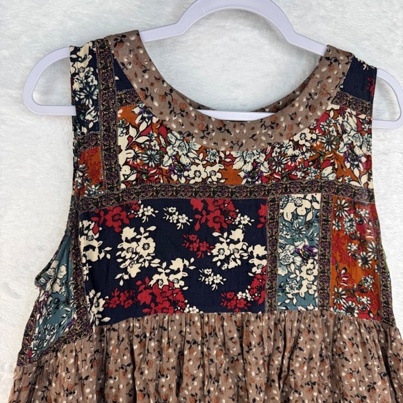 Entro Womens Mixed Floral Patchwork Tiered Babydoll Tank Top Multicolor Medium - Picture 3 of 6